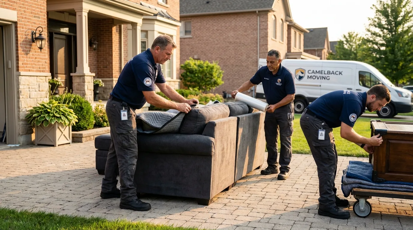 Large estate moving crew wrapping furniture in Hamilton, IL
